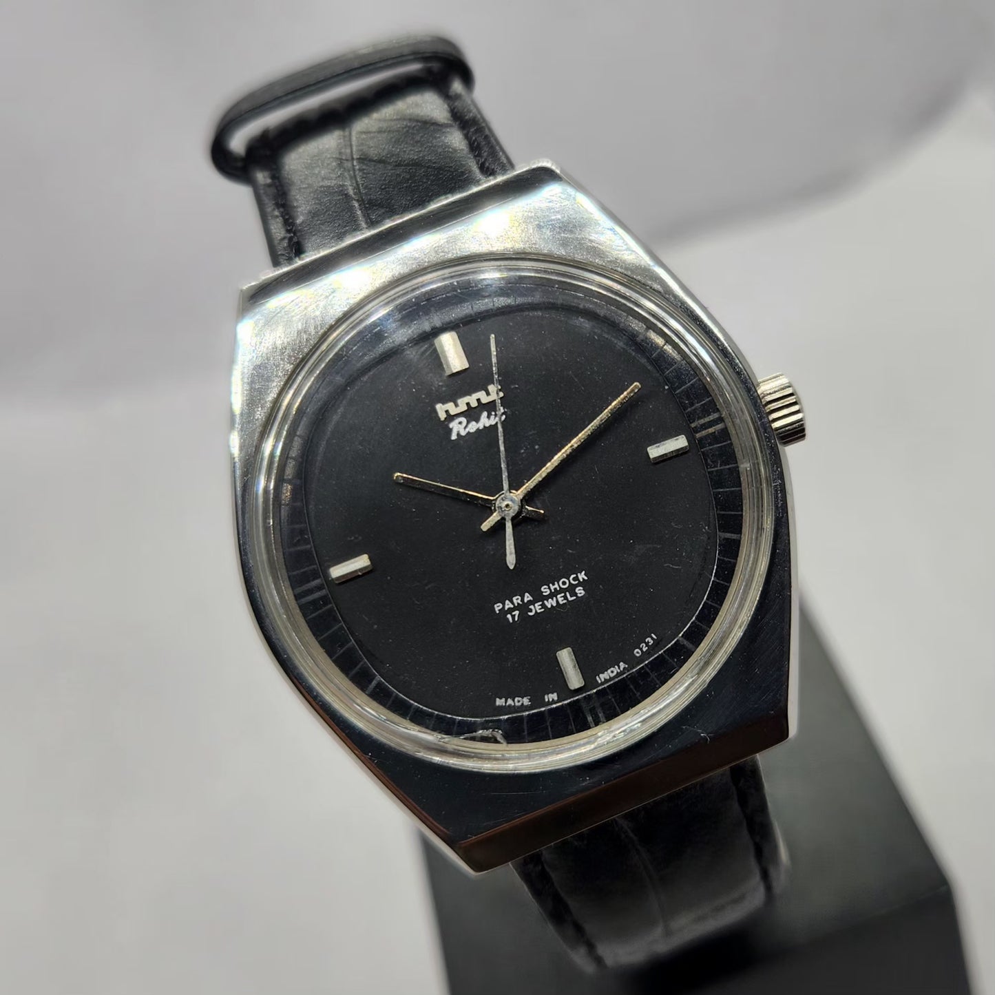 Vintage Original HMT Rohit Hand Winding 17 Jewels Black Face Men's Wrist Watch HM18