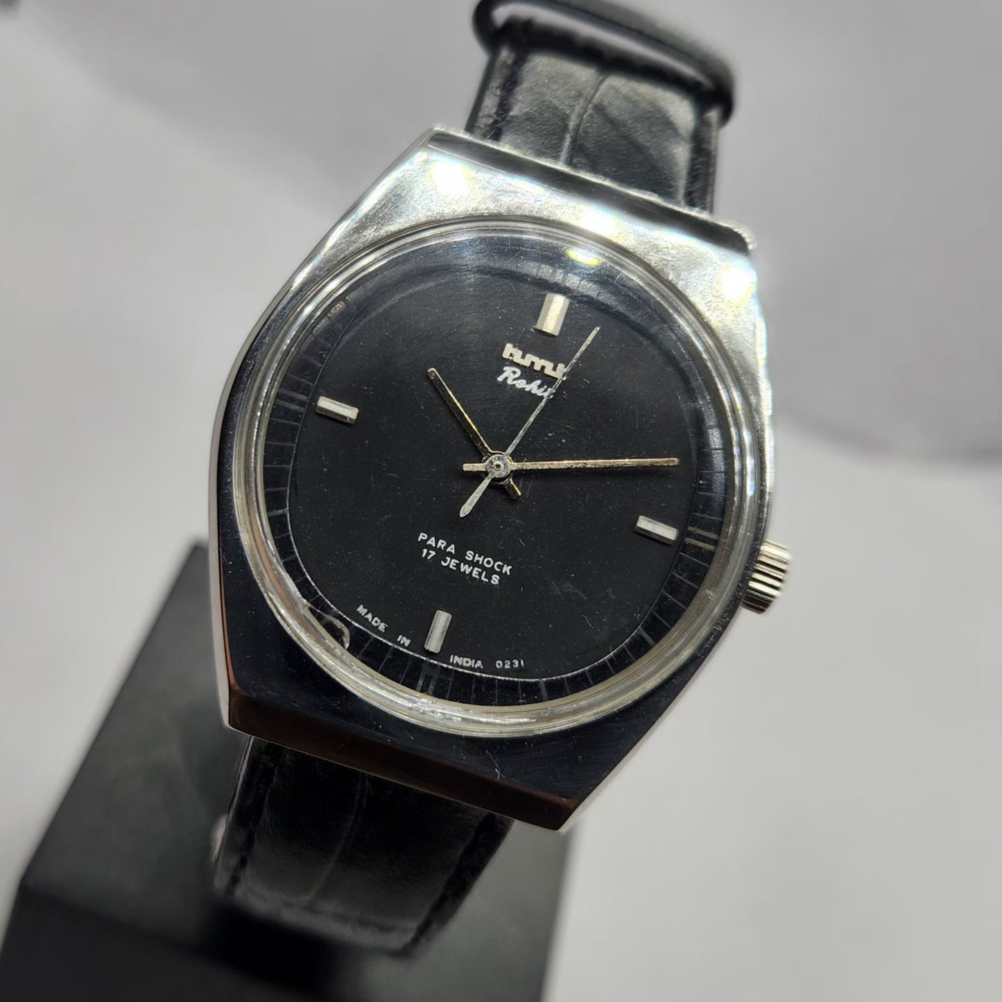 Vintage Original HMT Rohit Hand Winding 17 Jewels Black Face Men's Wrist Watch HM18