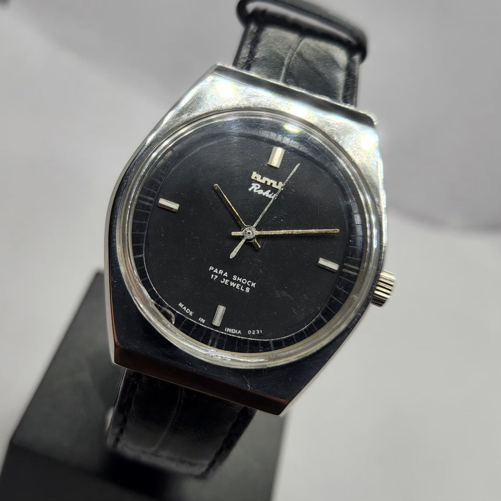 Vintage Original HMT Rohit Hand Winding 17 Jewels Black Face Men's Wrist Watch HM18