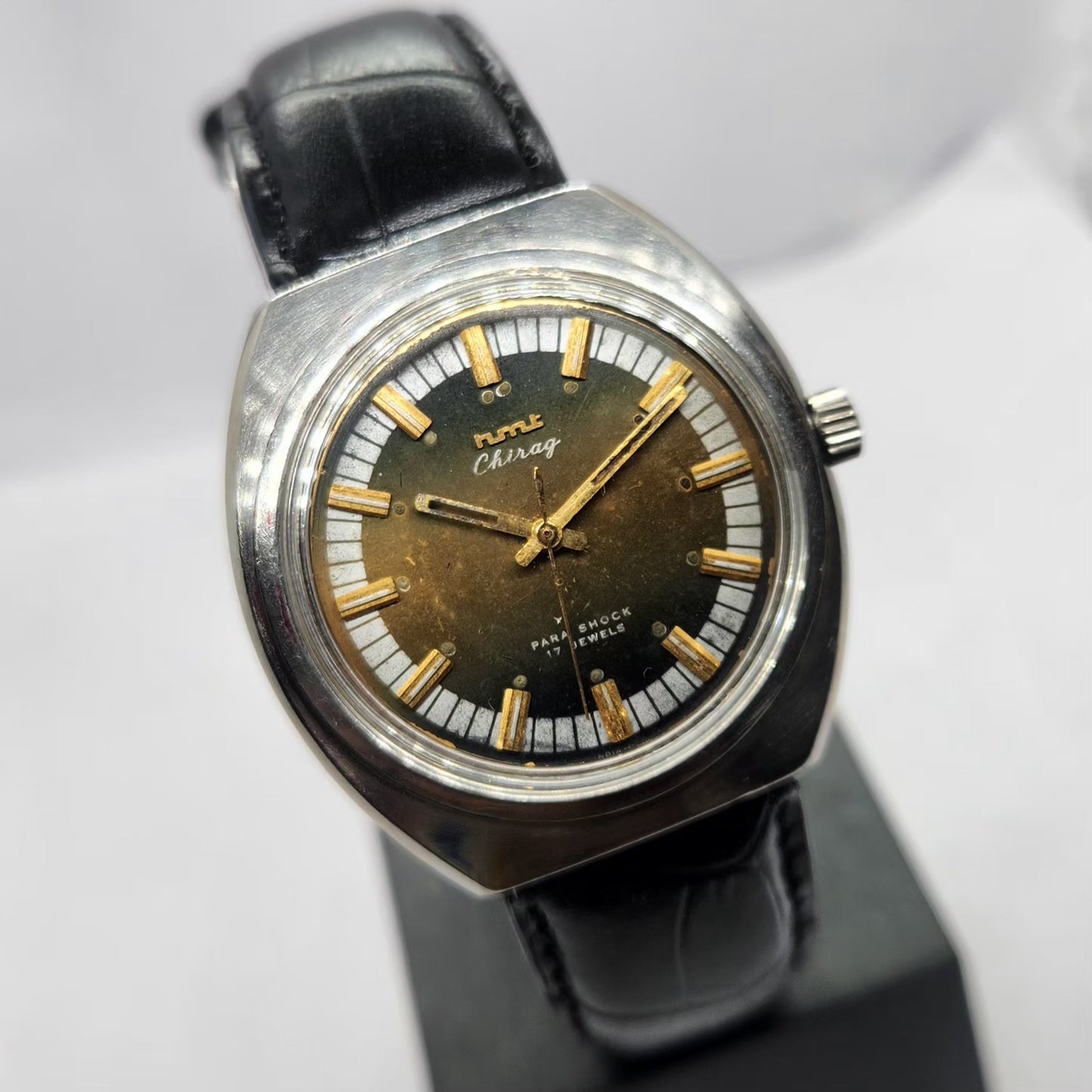 Vintage Original HMT Chirag Hand Winding 17 Jewels Brown Face Men's Wrist Watch HM19