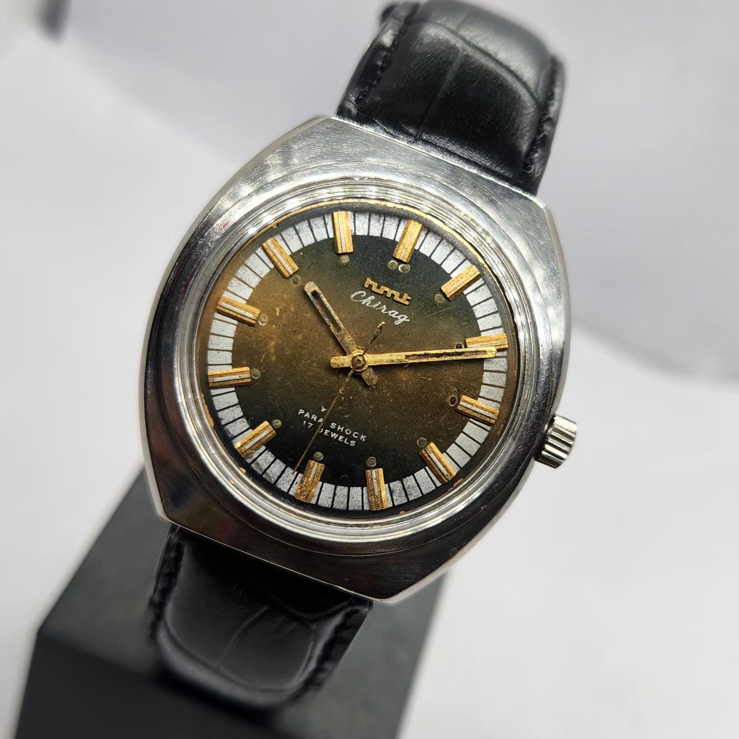 Vintage Original HMT Chirag Hand Winding 17 Jewels Brown Face Men's Wrist Watch HM19