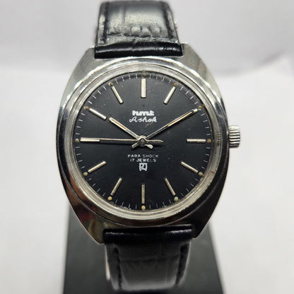 Vintage Original HMT Ashok Hand Winding 17 Jewels Black Face Men's Wrist Watch HM20