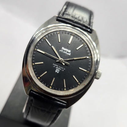 Vintage Original HMT Ashok Hand Winding 17 Jewels Black Face Men's Wrist Watch HM20