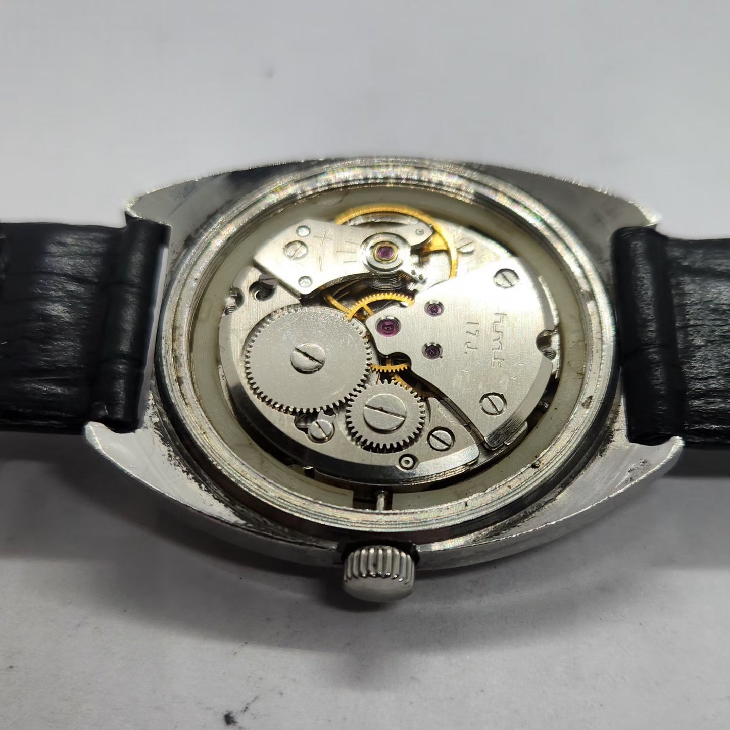 Vintage Original HMT Ashok Hand Winding 17 Jewels Black Face Men's Wrist Watch HM20