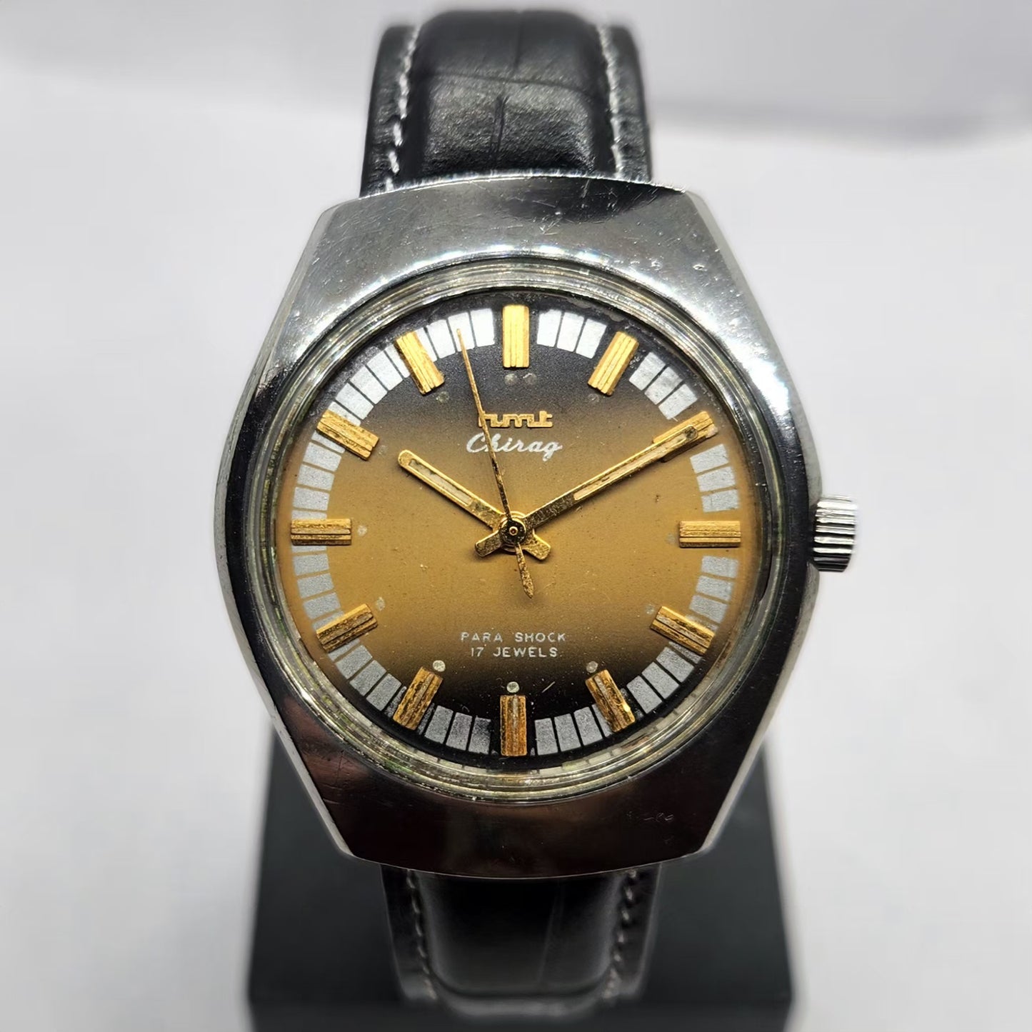 Vintage Original HMT Chirag Hand Winding 17 Jewels Brown Face Men's Wrist Watch HM21