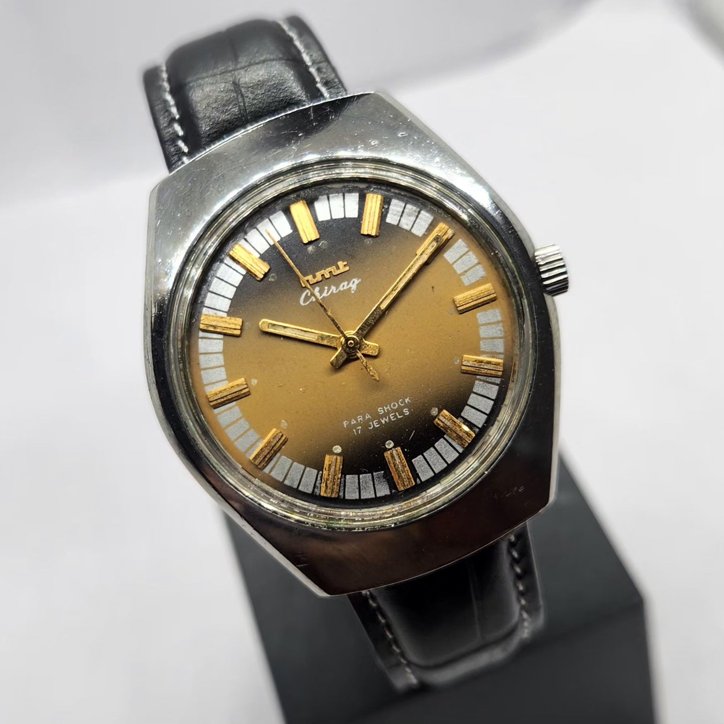 Vintage Original HMT Chirag Hand Winding 17 Jewels Brown Face Men's Wrist Watch HM21