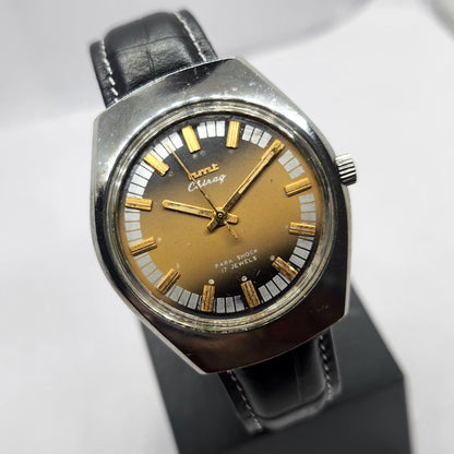 Vintage Original HMT Chirag Hand Winding 17 Jewels Brown Face Men's Wrist Watch HM21