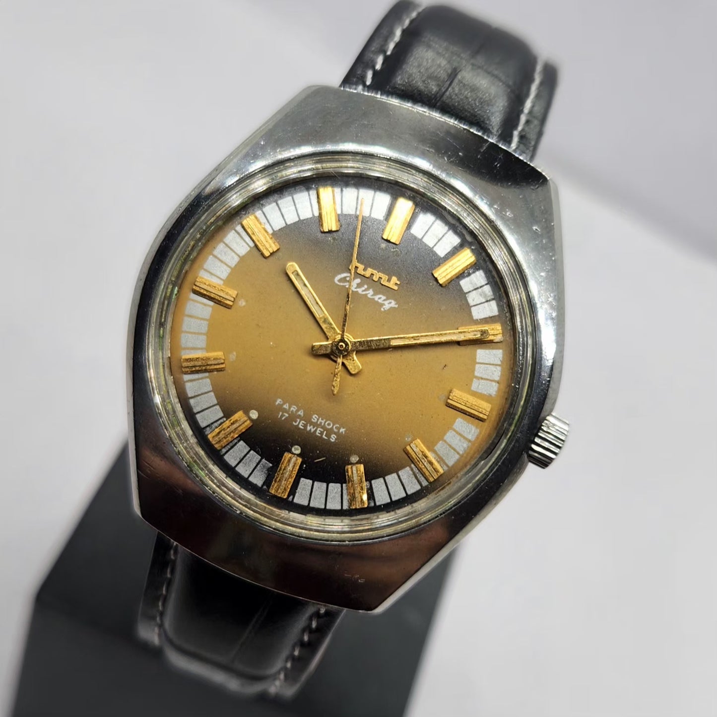 Vintage Original HMT Chirag Hand Winding 17 Jewels Brown Face Men's Wrist Watch HM21