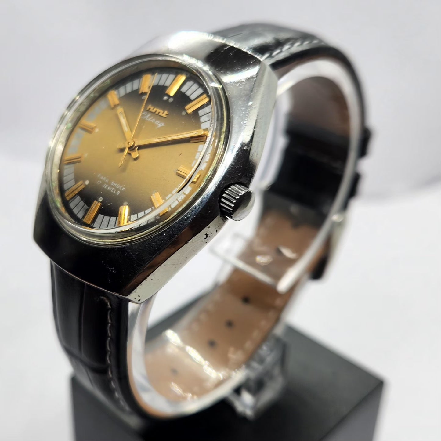 Vintage Original HMT Chirag Hand Winding 17 Jewels Brown Face Men's Wrist Watch HM21