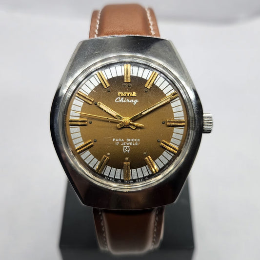 Vintage Original HMT Chirag Hand Winding 17 Jewels Brown Face Men's Wrist Watch HM22