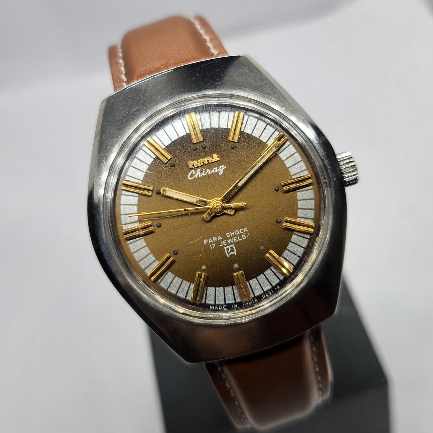 Vintage Original HMT Chirag Hand Winding 17 Jewels Brown Face Men's Wrist Watch HM22