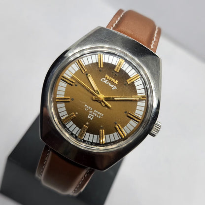 Vintage Original HMT Chirag Hand Winding 17 Jewels Brown Face Men's Wrist Watch HM22