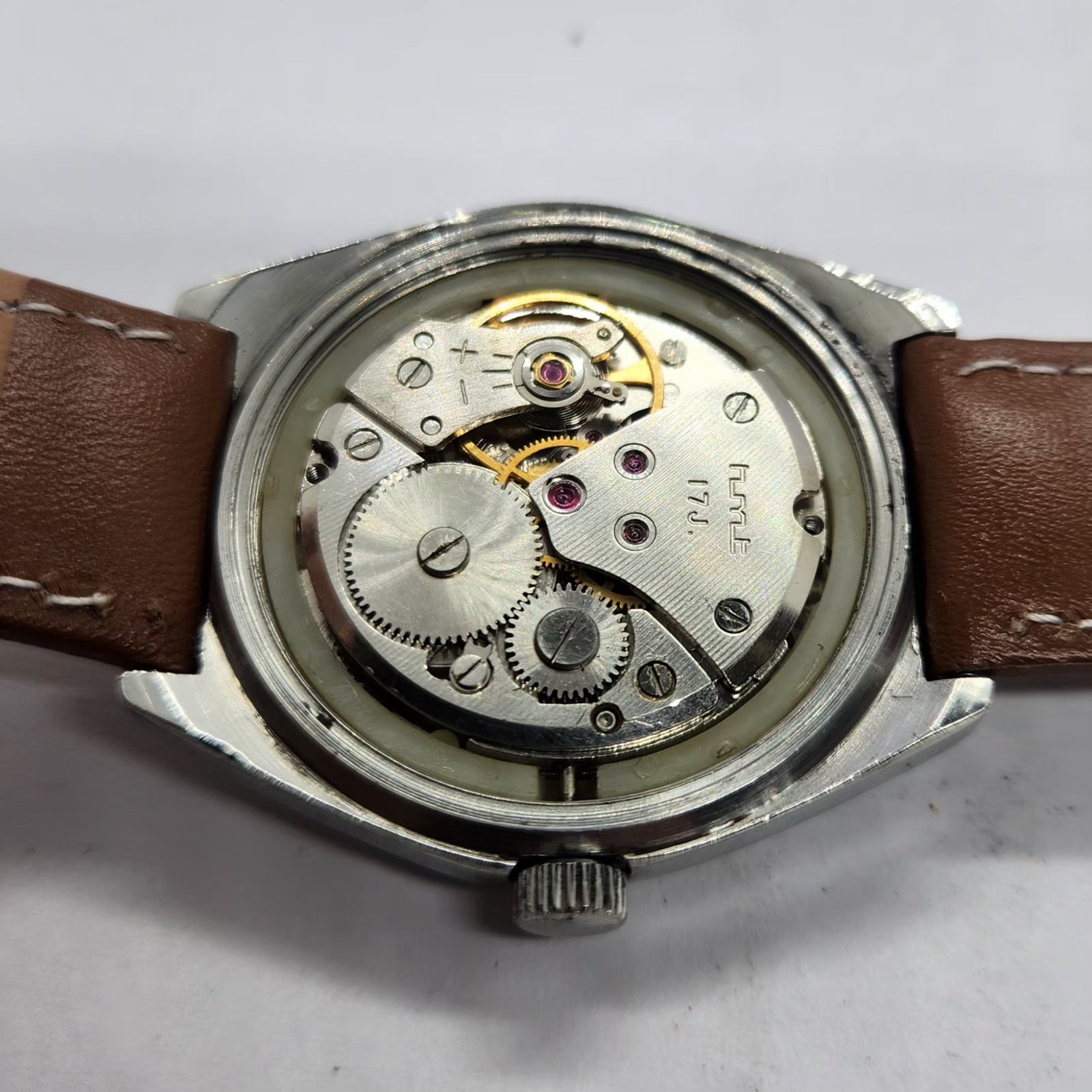 Vintage Original HMT Chirag Hand Winding 17 Jewels Brown Face Men's Wrist Watch HM22