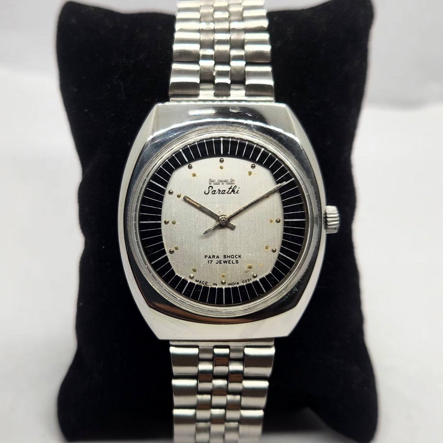 Vintage Original HMT Sarathi Hand Winding 17 Jewels Silver Face Men's Wrist Watch HM25