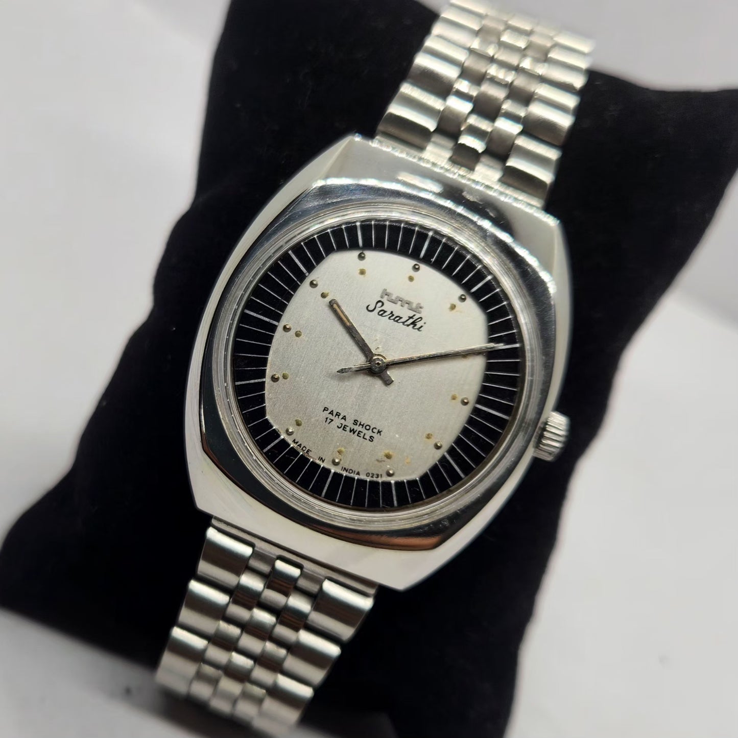 Vintage Original HMT Sarathi Hand Winding 17 Jewels Silver Face Men's Wrist Watch HM25
