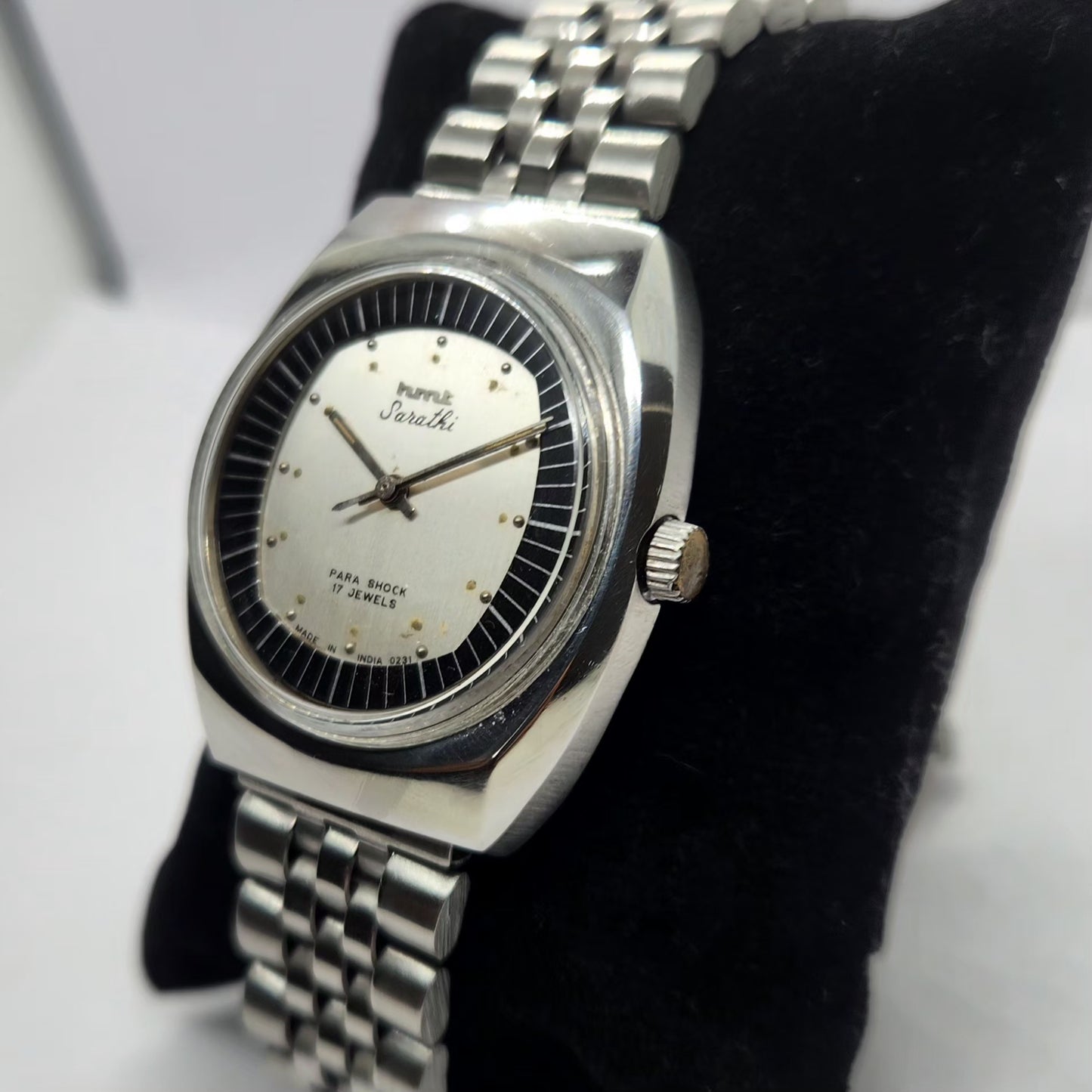 Vintage Original HMT Sarathi Hand Winding 17 Jewels Silver Face Men's Wrist Watch HM25