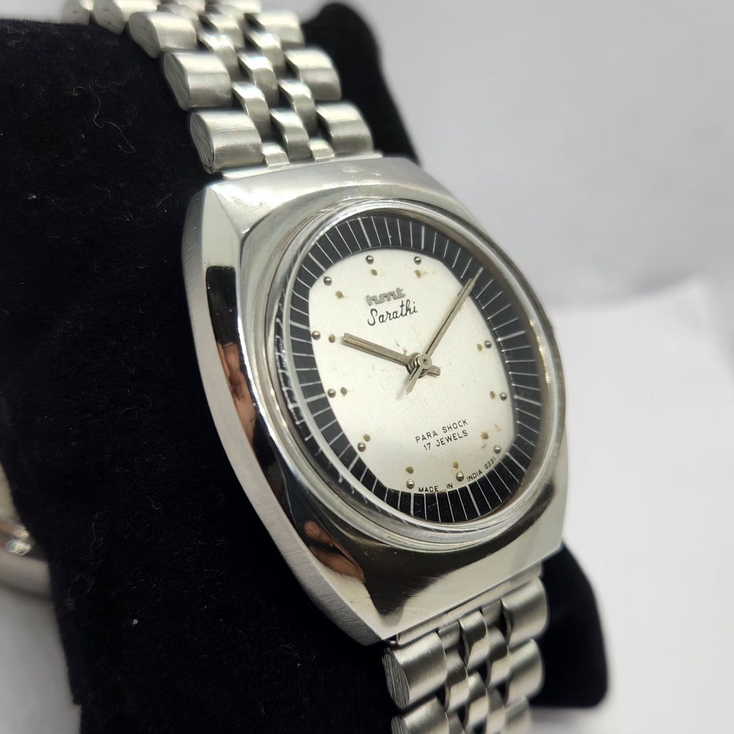 Vintage Original HMT Sarathi Hand Winding 17 Jewels Silver Face Men's Wrist Watch HM25