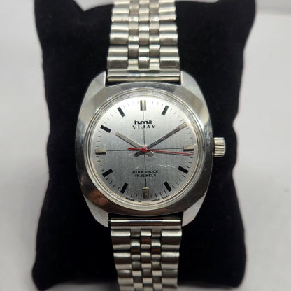Vintage Original HMT Vijay Hand Winding 17 Jewels Silver Face Men's Wrist Watch HM26