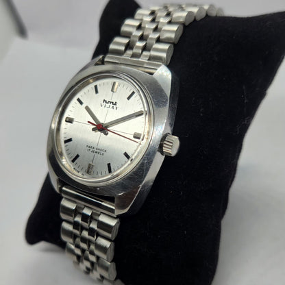 Vintage Original HMT Vijay Hand Winding 17 Jewels Silver Face Men's Wrist Watch HM26
