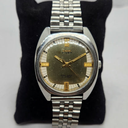 Vintage Original HMT Vijay Hand Winding 17 Jewels Gold Face Men's Wrist Watch HM29