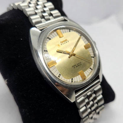 Vintage Original HMT Vijay Hand Winding 17 Jewels Gold Face Men's Wrist Watch HM29