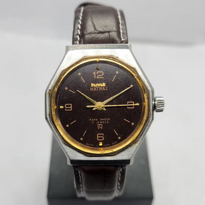 Vintage Original HMT Natraj Hand Winding 17 Jewels Brown Face Men's Wrist Watch HM31