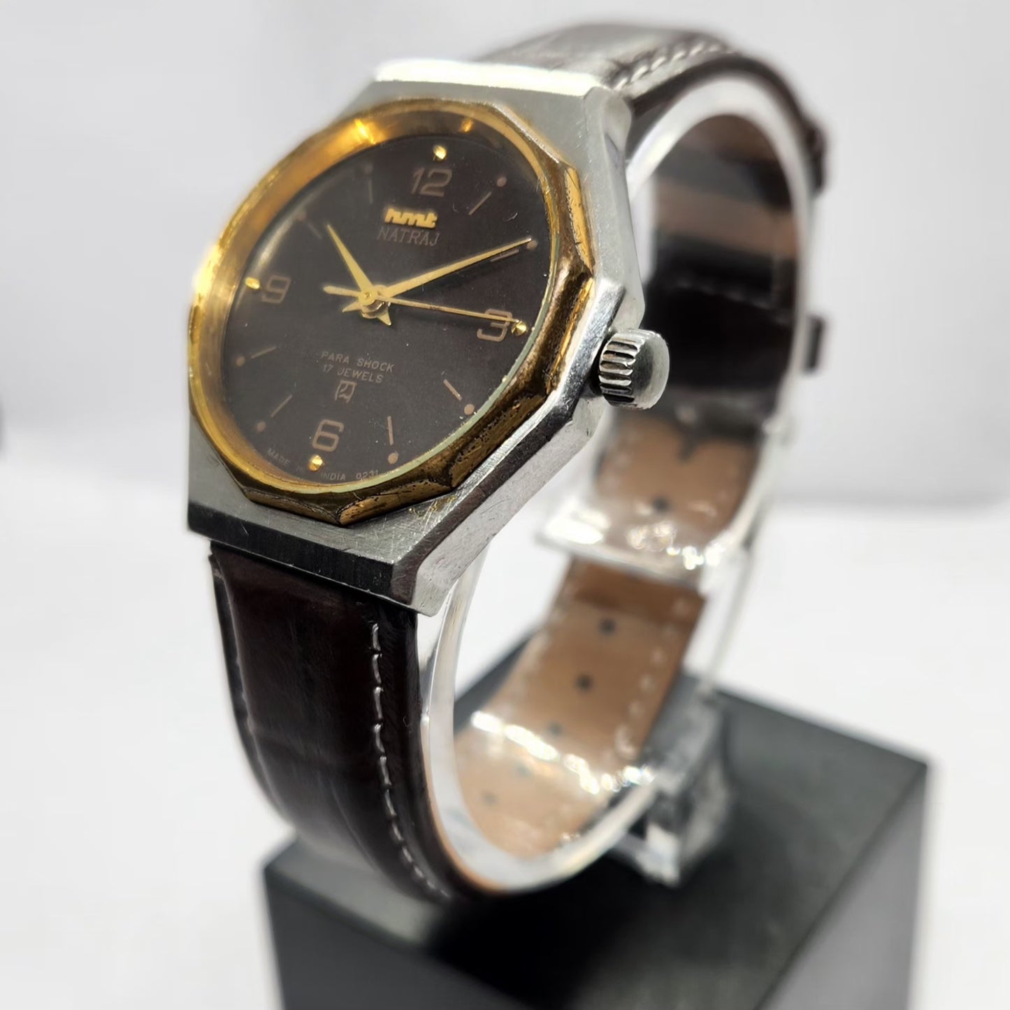 Vintage Original HMT Natraj Hand Winding 17 Jewels Brown Face Men's Wrist Watch HM31