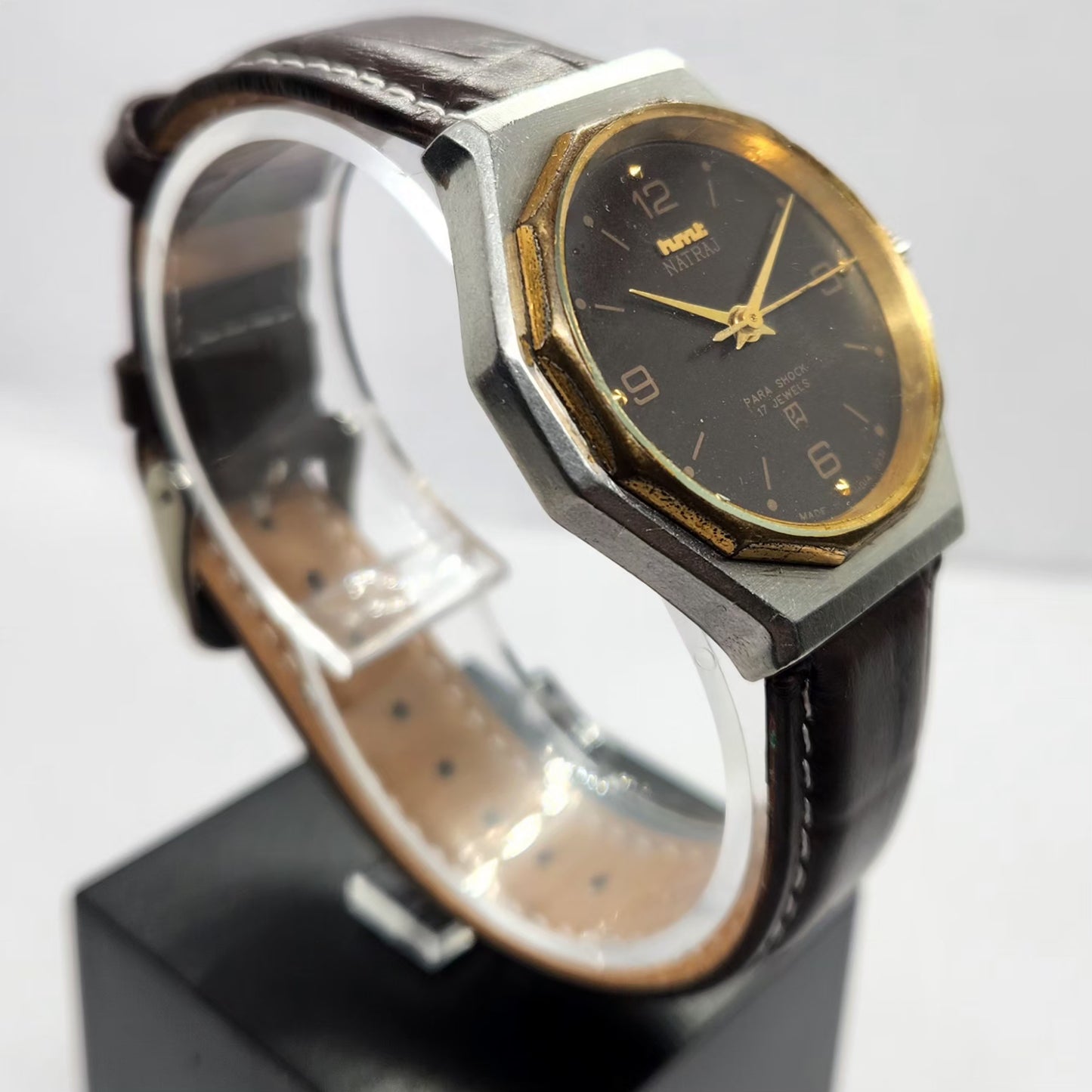 Vintage Original HMT Natraj Hand Winding 17 Jewels Brown Face Men's Wrist Watch HM31