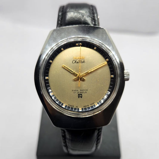 Vintage Original HMT Chetak Hand Winding 17 Jewels Gold Face Men's Wrist Watch HM32
