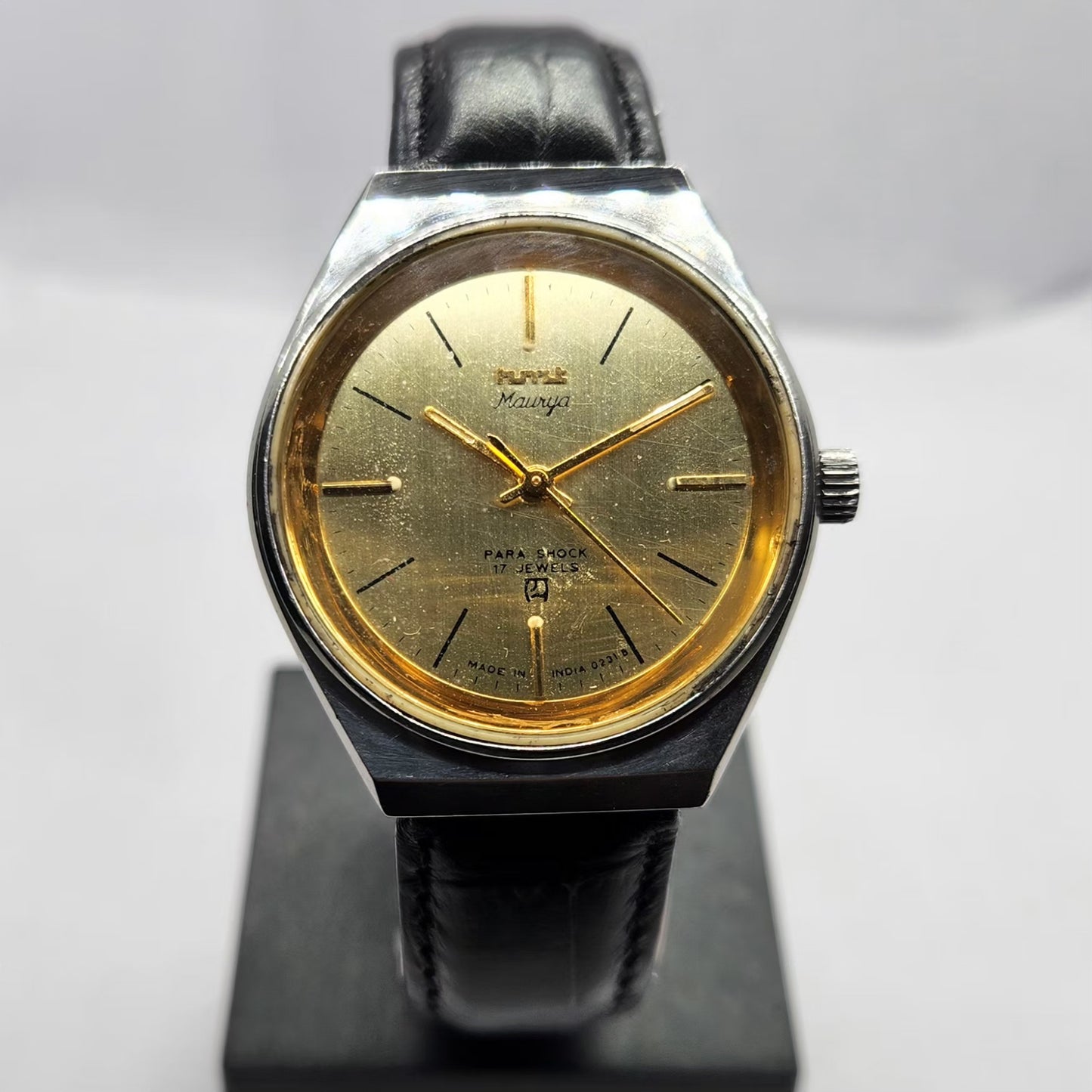 Vintage Original HMT Maurya Hand Winding 17 Jewels Gold Face Men's Wrist Watch HM33