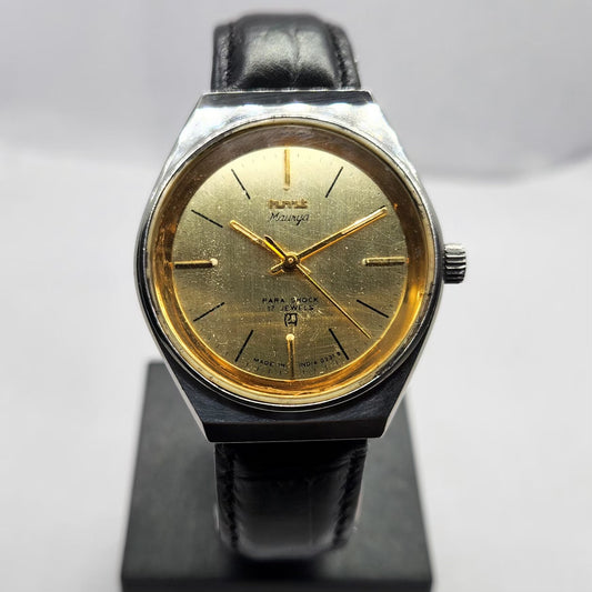 Vintage Original HMT Maurya Hand Winding 17 Jewels Gold Face Men's Wrist Watch HM33