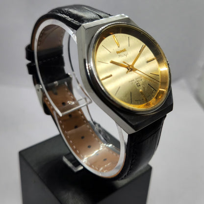Vintage Original HMT Maurya Hand Winding 17 Jewels Gold Face Men's Wrist Watch HM33