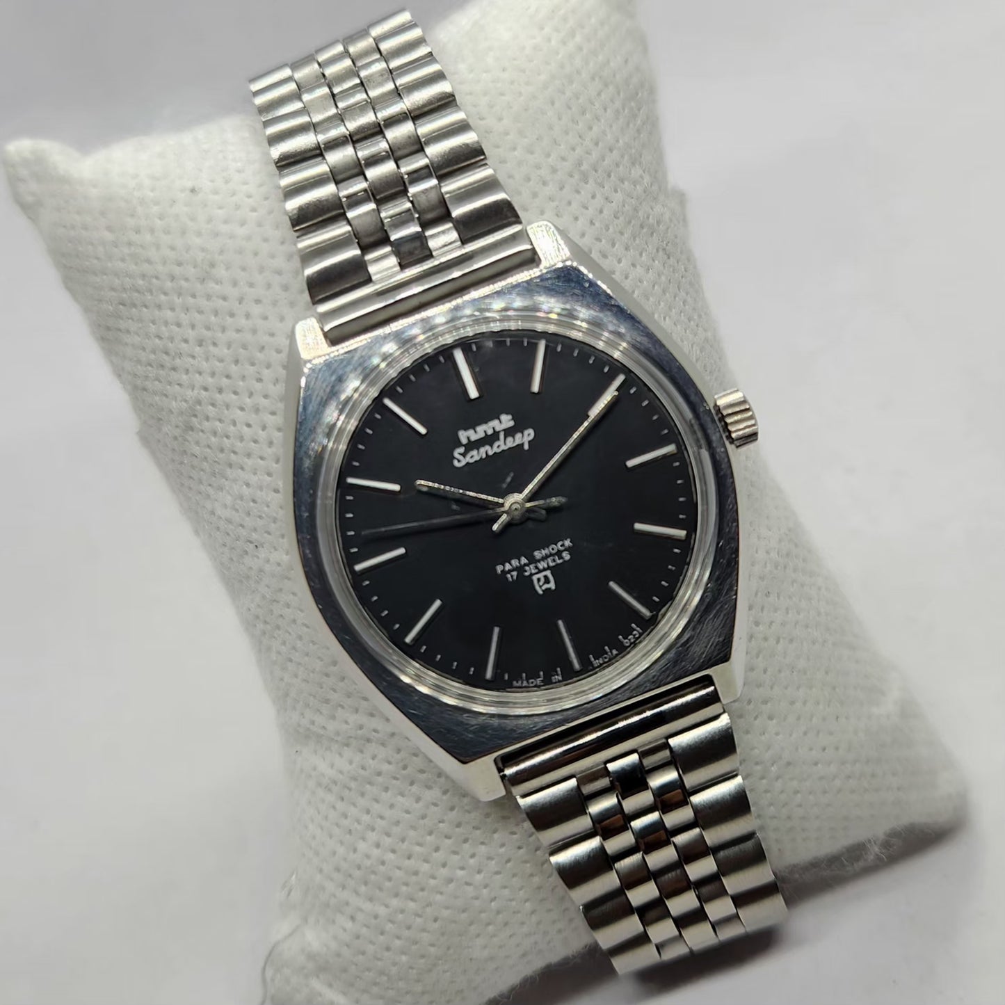 Vintage Original HMT Sandeep Hand Winding 17 Jewels Black Face Men's Wrist Watch HM34