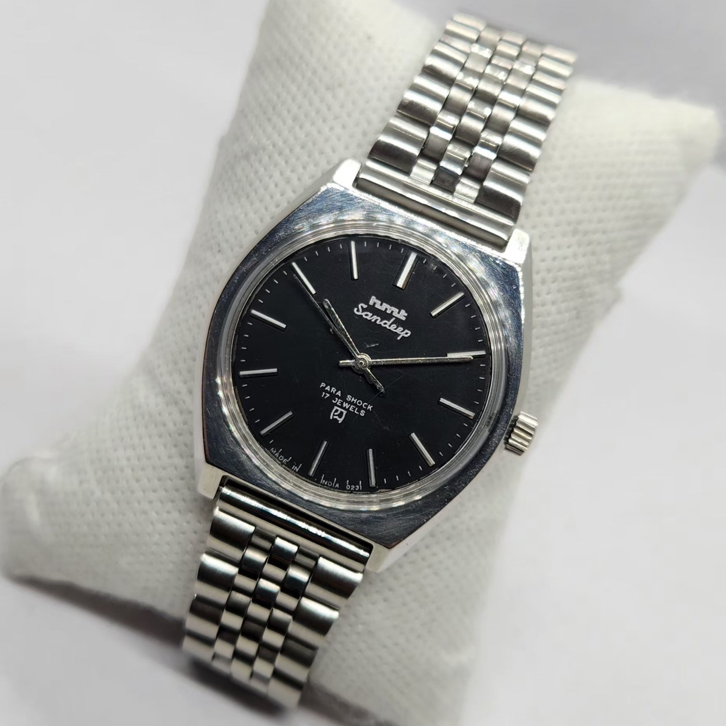 Vintage Original HMT Sandeep Hand Winding 17 Jewels Black Face Men's Wrist Watch HM34