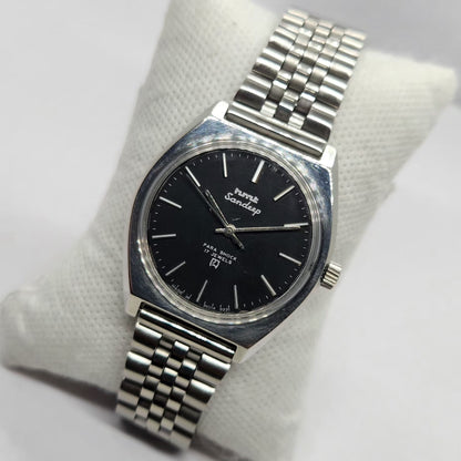 Vintage Original HMT Sandeep Hand Winding 17 Jewels Black Face Men's Wrist Watch HM34
