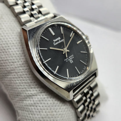 Vintage Original HMT Sandeep Hand Winding 17 Jewels Black Face Men's Wrist Watch HM34