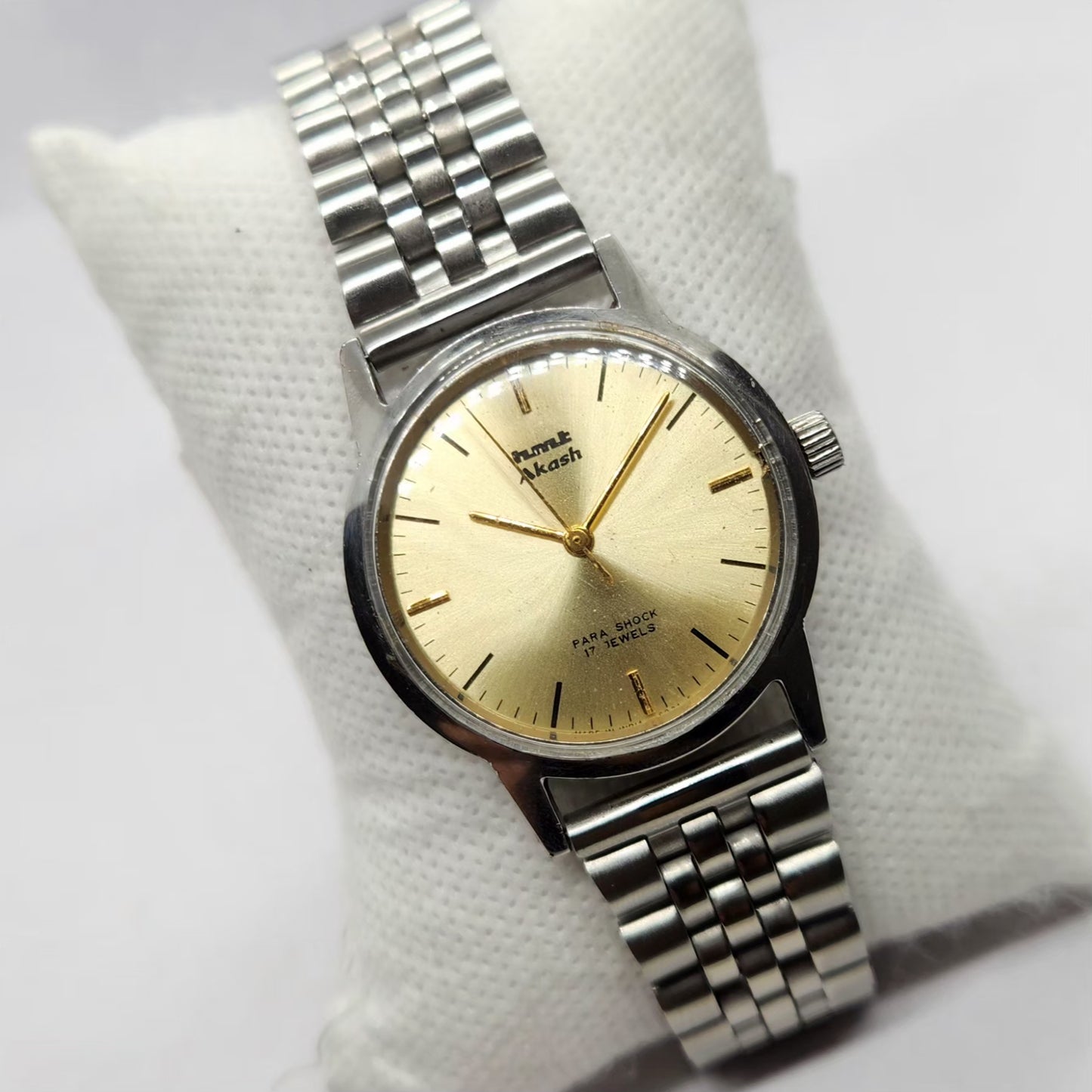Vintage Original HMT Akash Hand Winding 17 Jewels Gold Face Men's Wrist Watch HM36