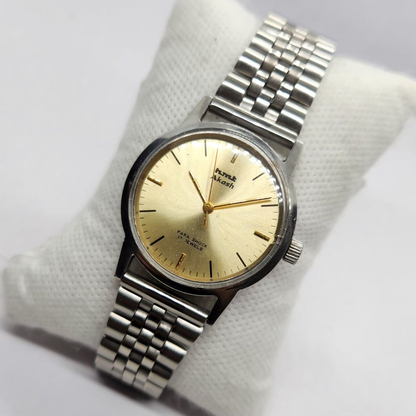 Vintage Original HMT Akash Hand Winding 17 Jewels Gold Face Men's Wrist Watch HM36