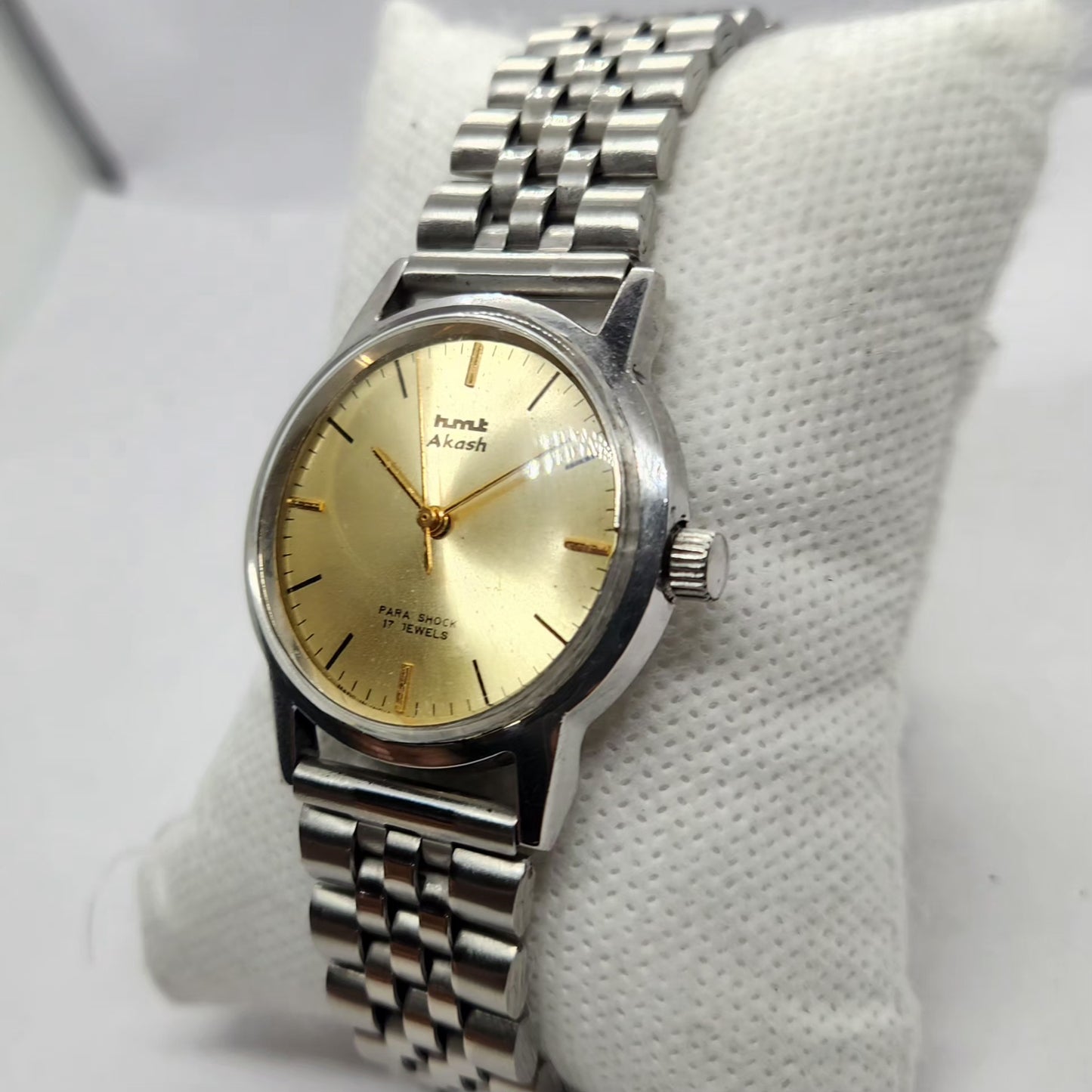Vintage Original HMT Akash Hand Winding 17 Jewels Gold Face Men's Wrist Watch HM36