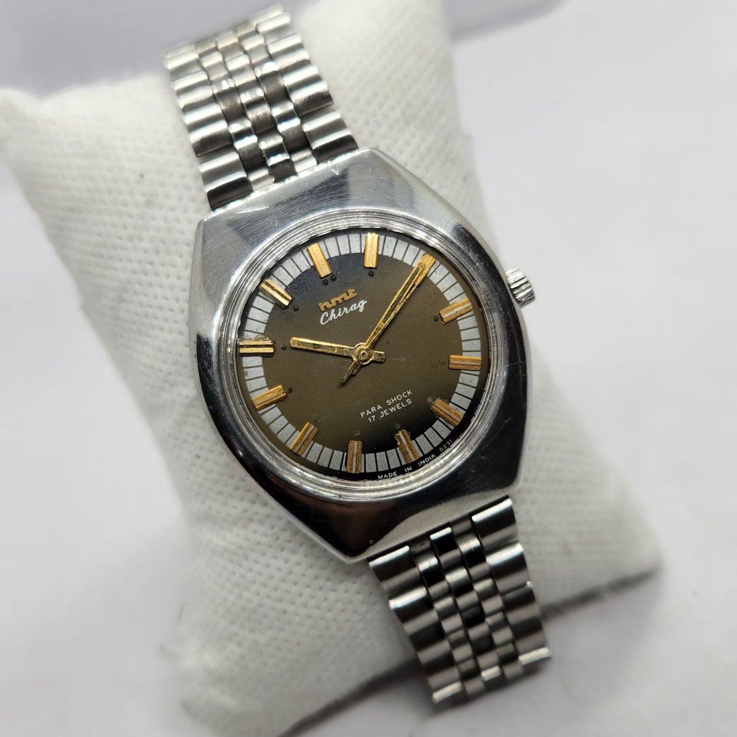 Vintage Original HMT Chirag Hand Winding 17 Jewels Brown Face Men's Wrist Watch HM38
