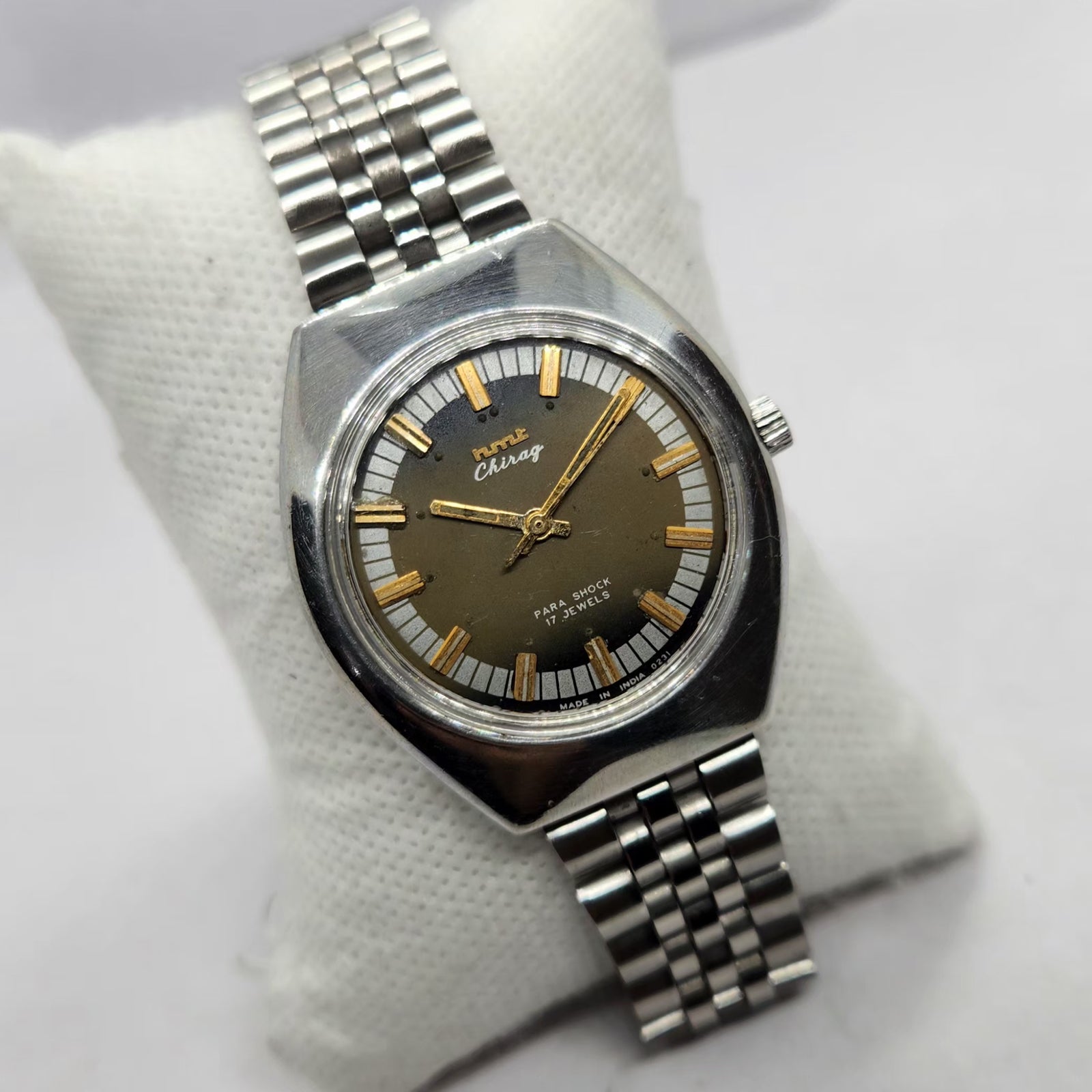 Vintage Original HMT Chirag Hand Winding 17 Jewels Brown Face Men's Wrist Watch HM38