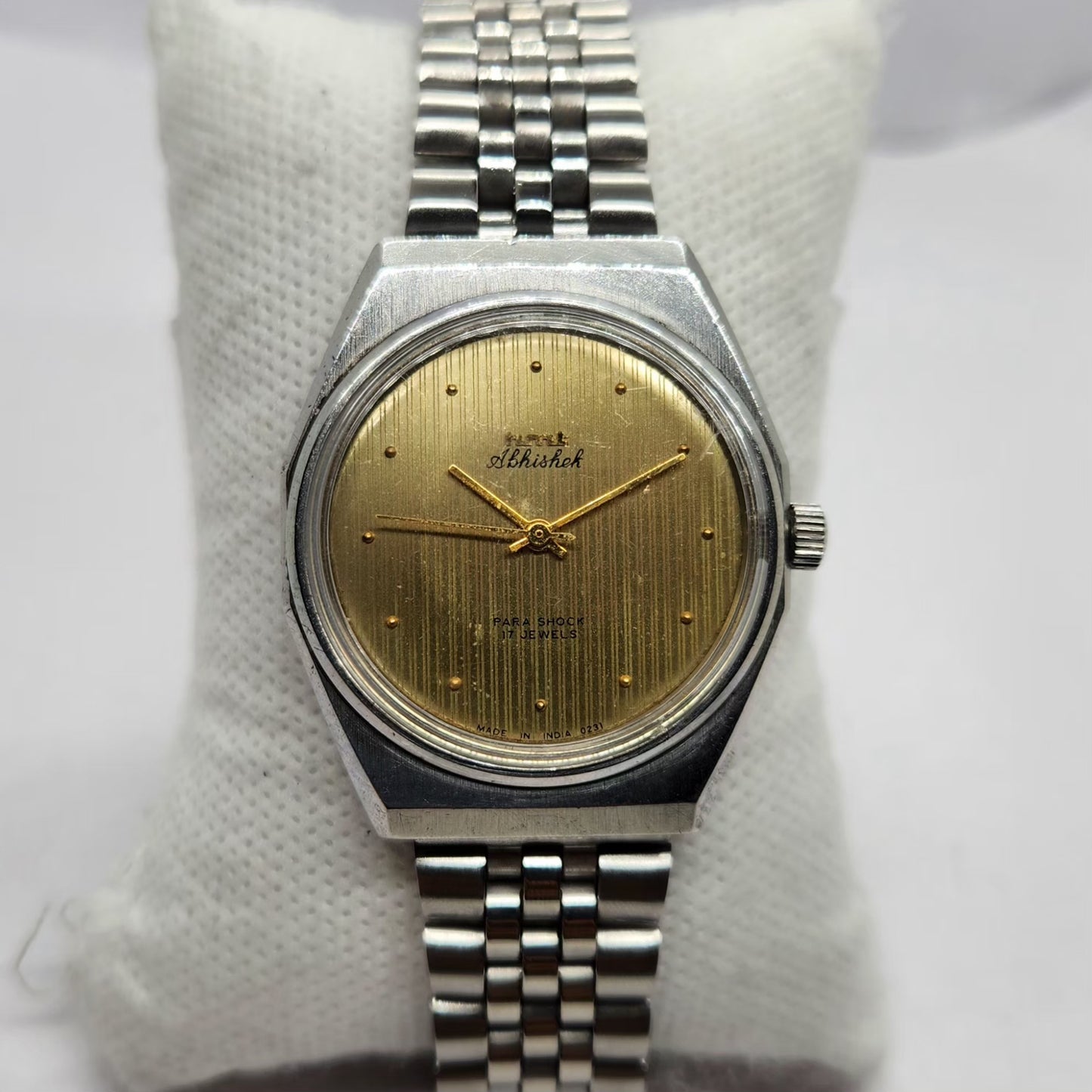 Vintage Original HMT Abhishek Hand Winding 17 Jewels Gold Face Men's Wrist Watch HM39
