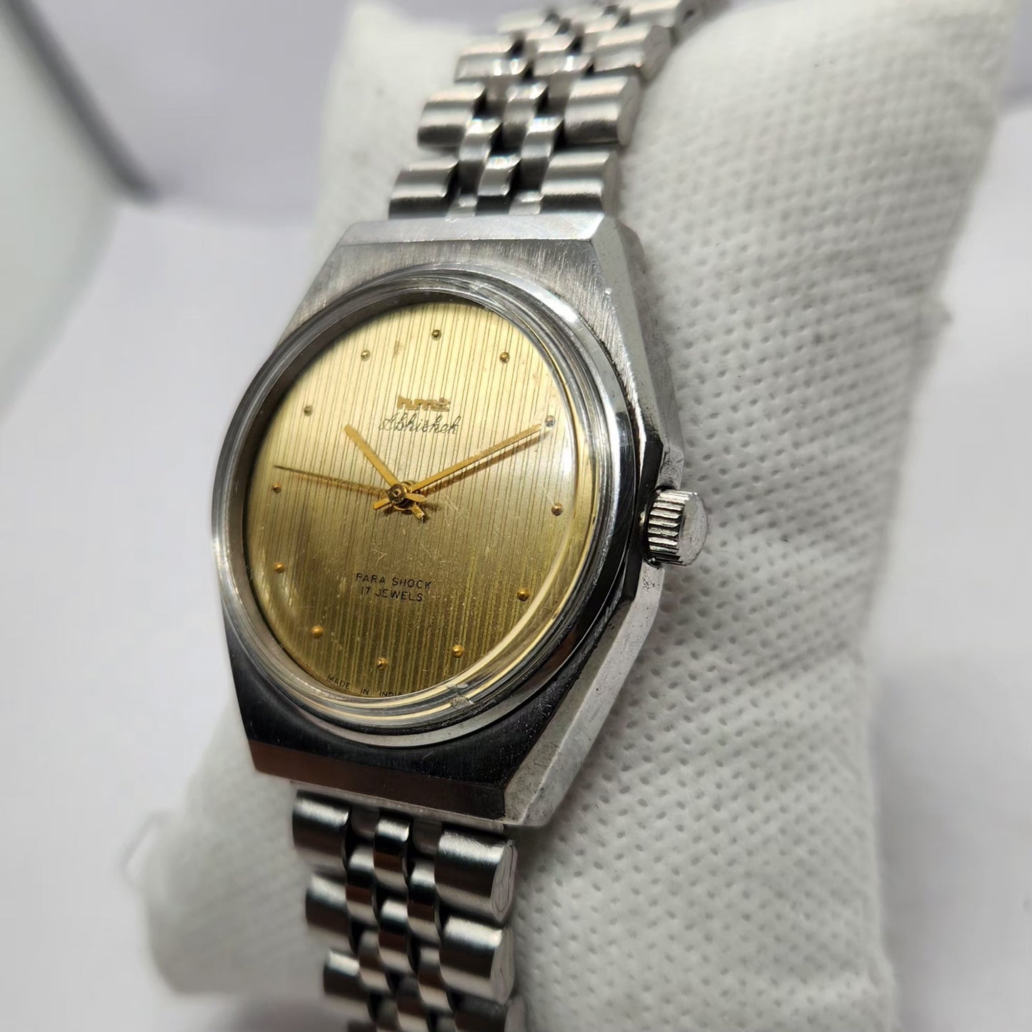 Vintage Original HMT Abhishek Hand Winding 17 Jewels Gold Face Men's Wrist Watch HM39