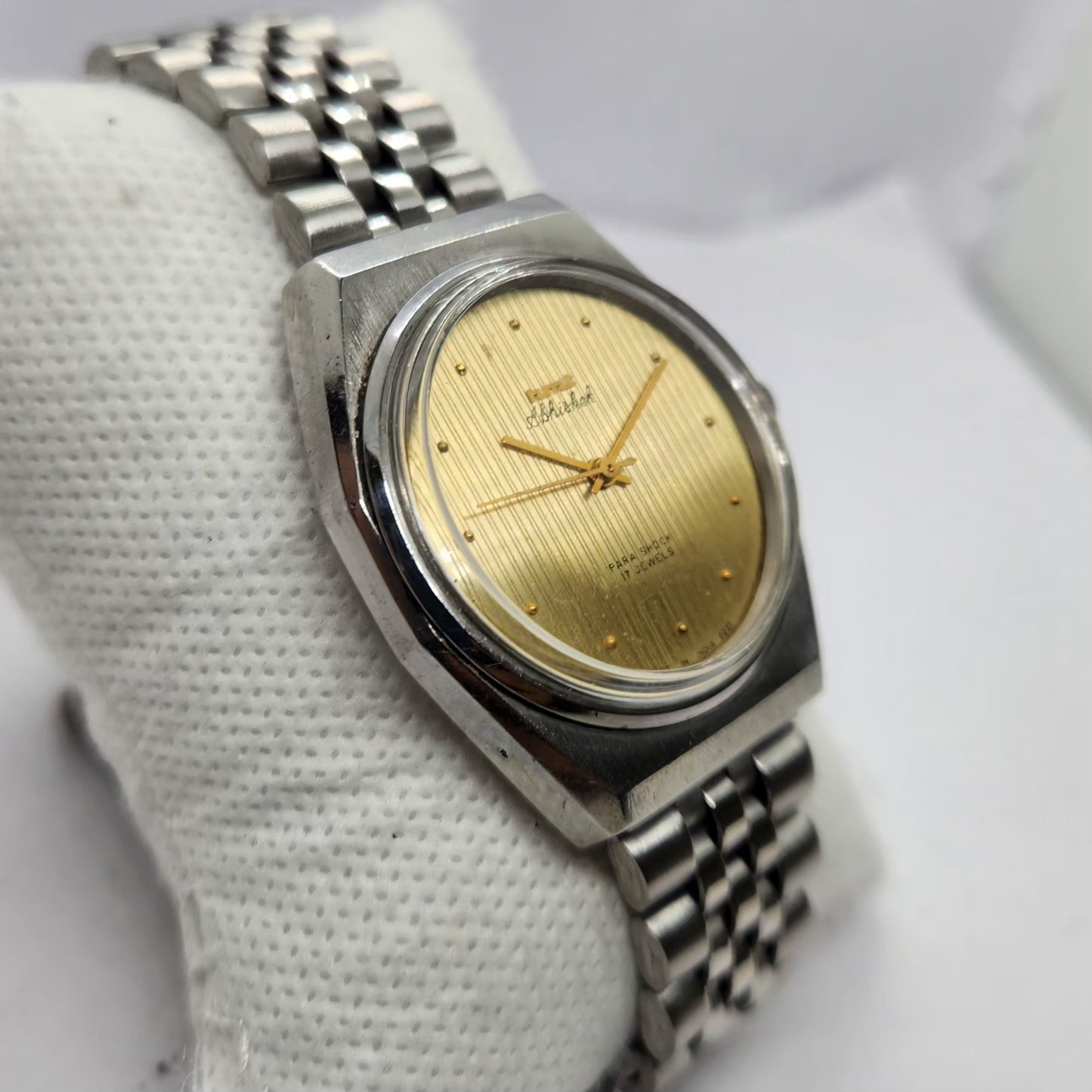 Vintage Original HMT Abhishek Hand Winding 17 Jewels Gold Face Men's Wrist Watch HM39