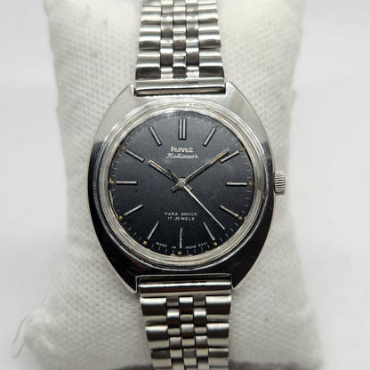 Vintage Original HMT Kohinoor Hand Winding 17 Jewels Black Face Men's Wrist Watch HM40