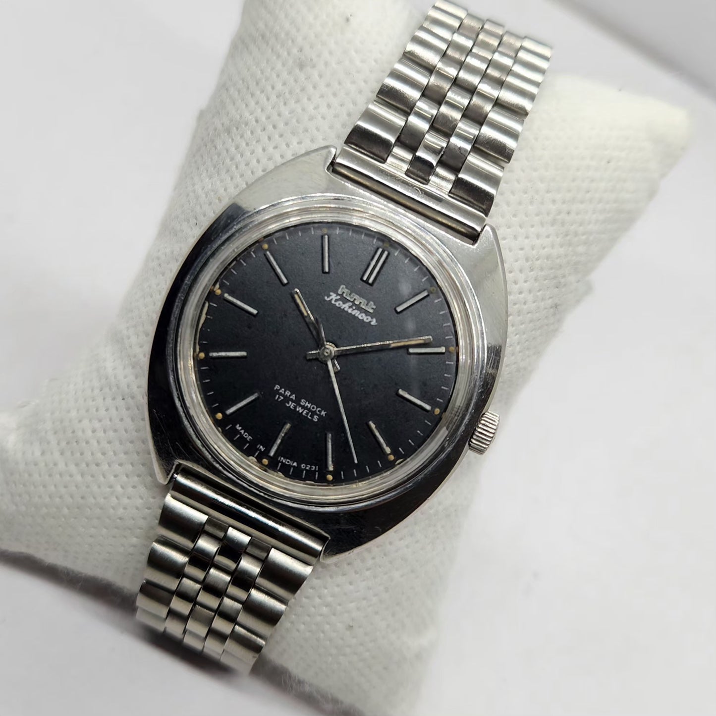 Vintage Original HMT Kohinoor Hand Winding 17 Jewels Black Face Men's Wrist Watch HM40