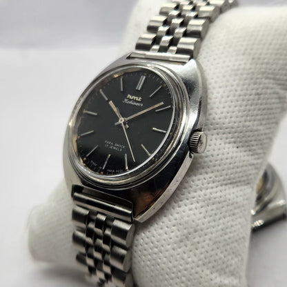 Vintage Original HMT Kohinoor Hand Winding 17 Jewels Black Face Men's Wrist Watch HM40