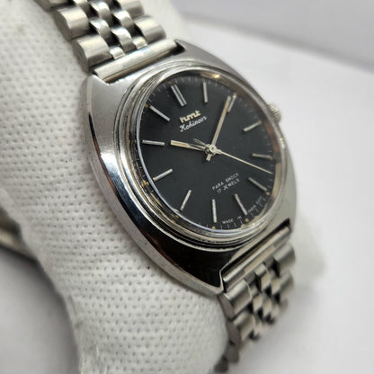 Vintage Original HMT Kohinoor Hand Winding 17 Jewels Black Face Men's Wrist Watch HM40