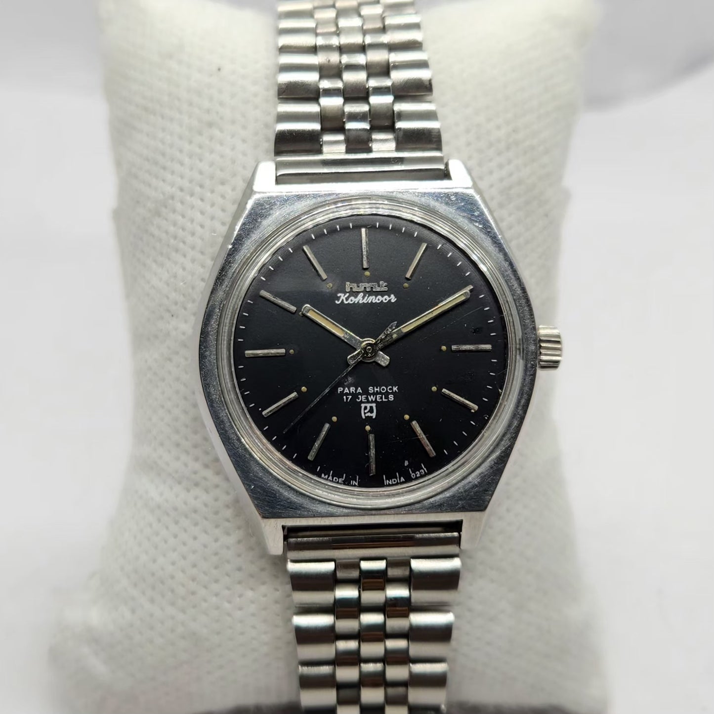 Vintage Original HMT Kohinoor Hand Winding 17 Jewels Black Face Men's Wrist Watch HM44