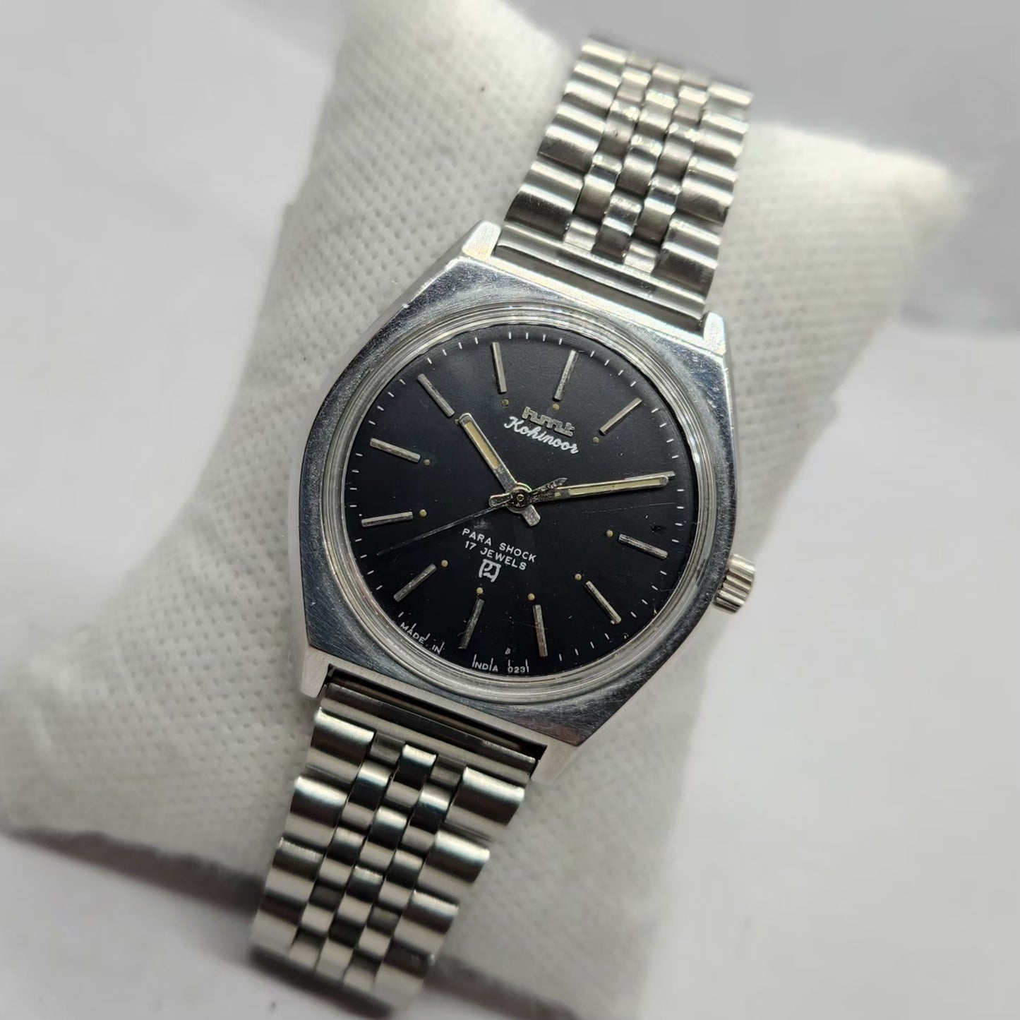 Vintage Original HMT Kohinoor Hand Winding 17 Jewels Black Face Men's Wrist Watch HM44